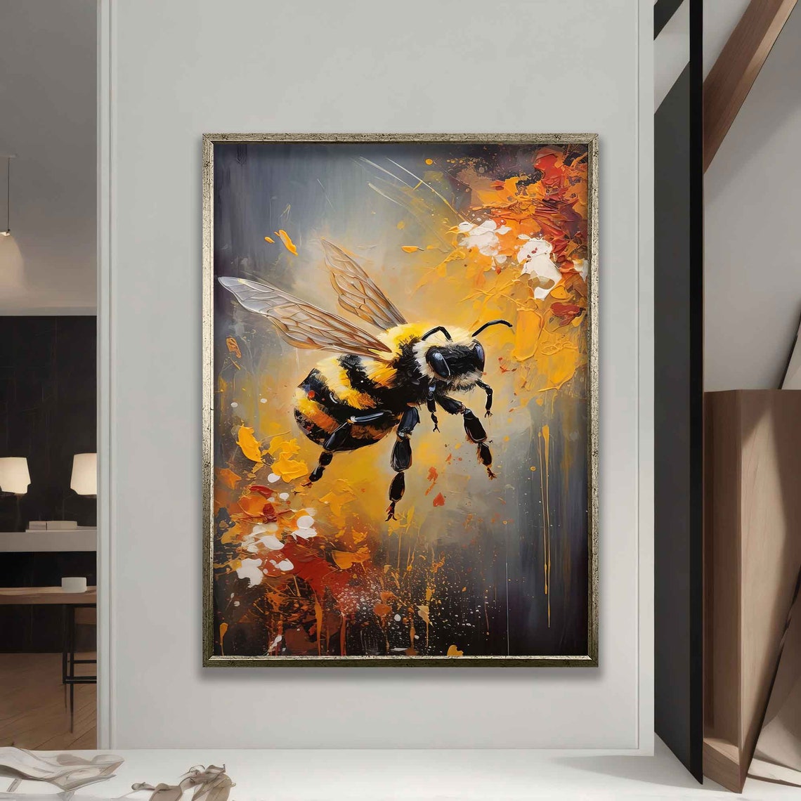 Bee Print Bee Wall Art Artistic Bee Painting Flying Bee Poster - Image 4