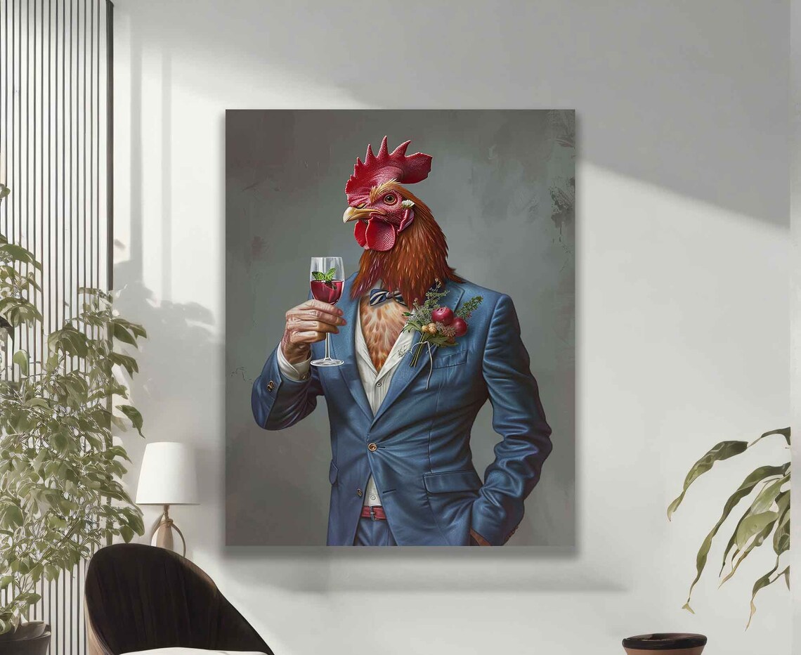 Rooster Man Rooster Picture in Suit, Minimalist Poster - Image 2