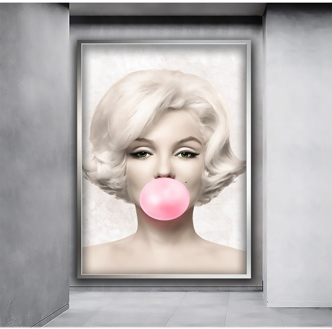 Pop Art Blonde Woman Blowing Gum, Graffiti Print