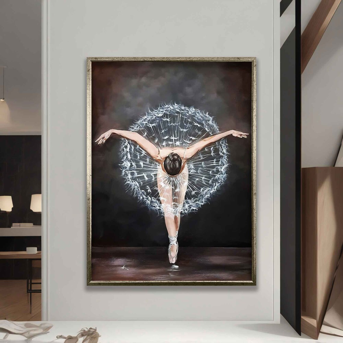 Ballerina Dandelion Seed Tutu Arabesque Dark Elegant Dance Wall Art Print - Image 5