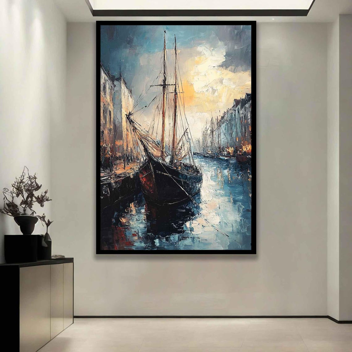 Tall Sailing Ship Harbor Sunset Impressionist Oil Painting Poster - Image 5