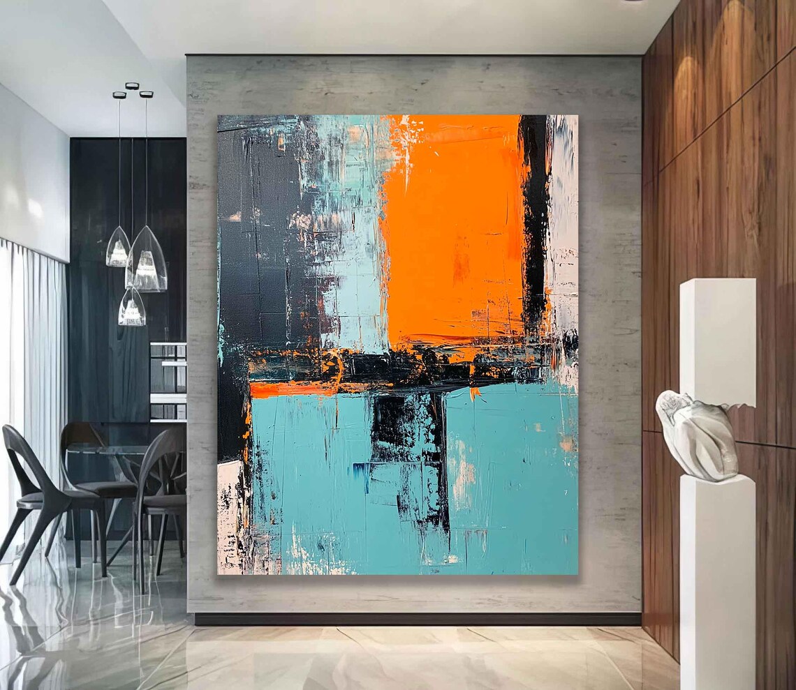 Orange And Blue Painting Abstract Wall Art Contemporary Artwork Blue Art Print Wall Decor - Image 2