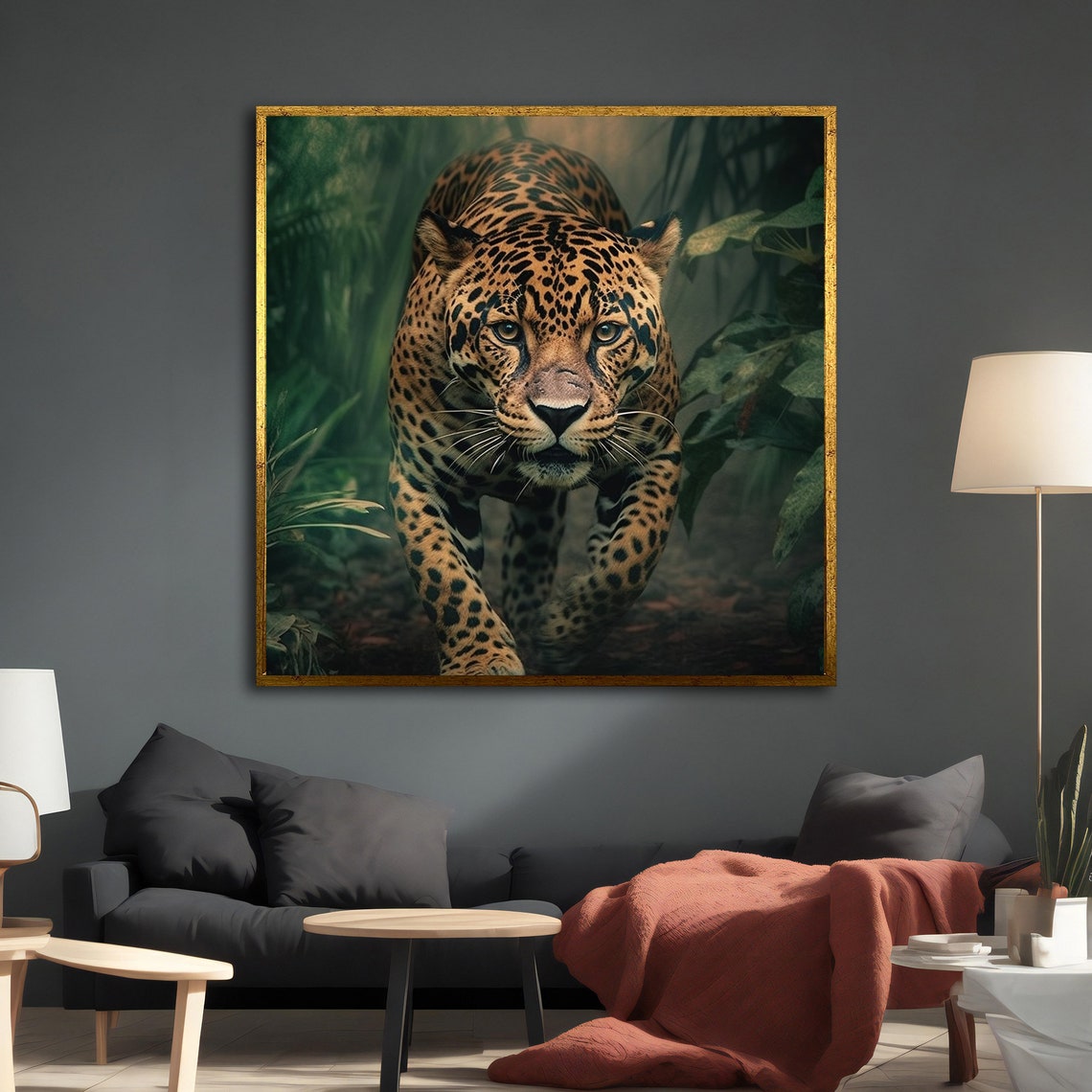 Majestic Jaguar Emerging From Misty Green Jungle Foliage Art Poster - Image 5