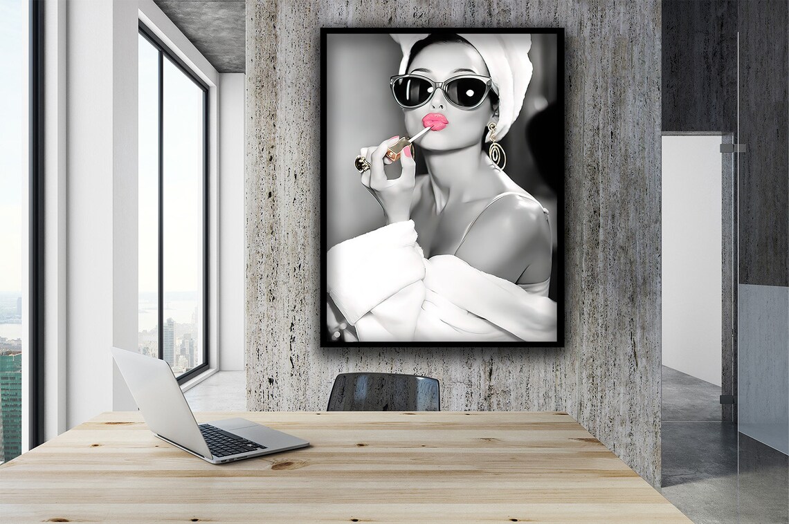 Audrey Hepburn-Style Woman in Lipstick Pop Art Poster - Image 2
