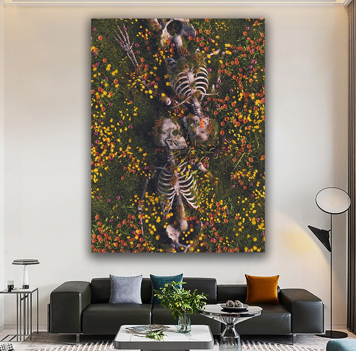 Skeleton Couple in Flower Garden, Surreal Art Print - Image 5