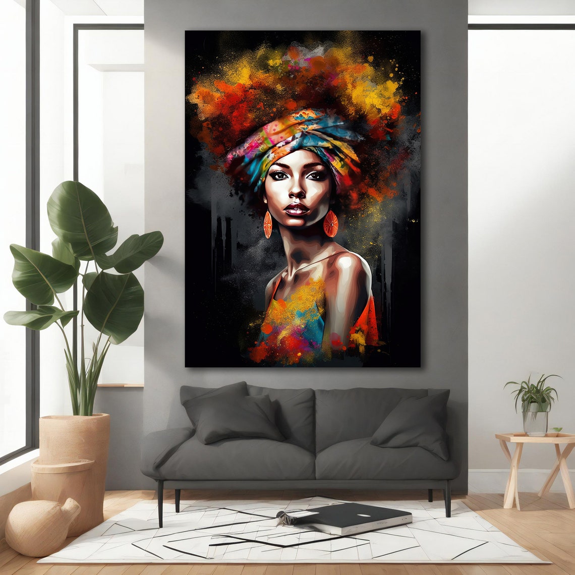 African Woman Colorful Headwrap Paint Splash Vibrant Portrait Poster - Image 4
