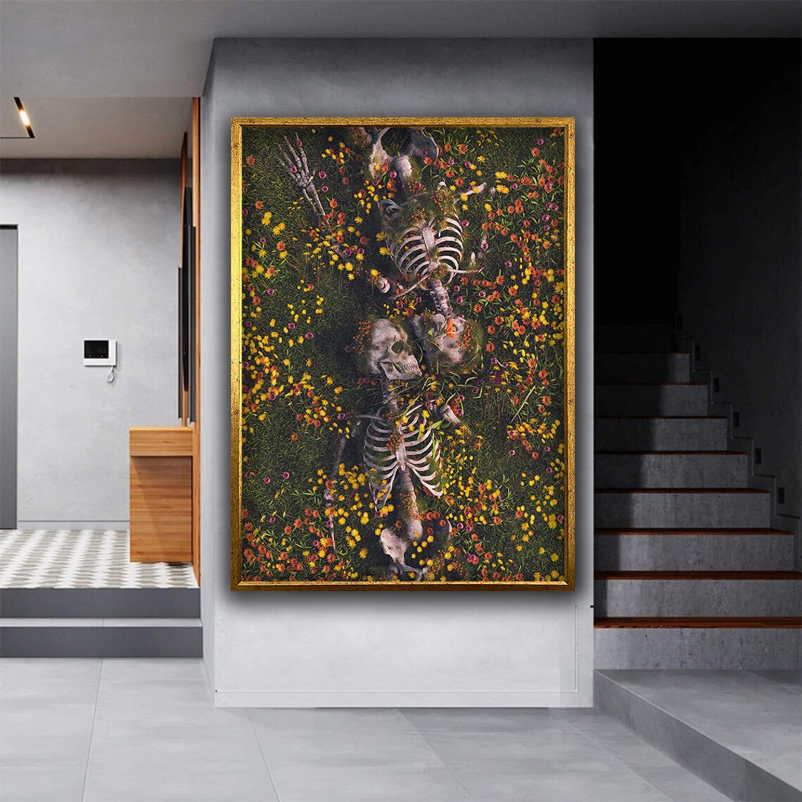 Skeleton Couple in Flower Garden, Surreal Art Print - Image 3