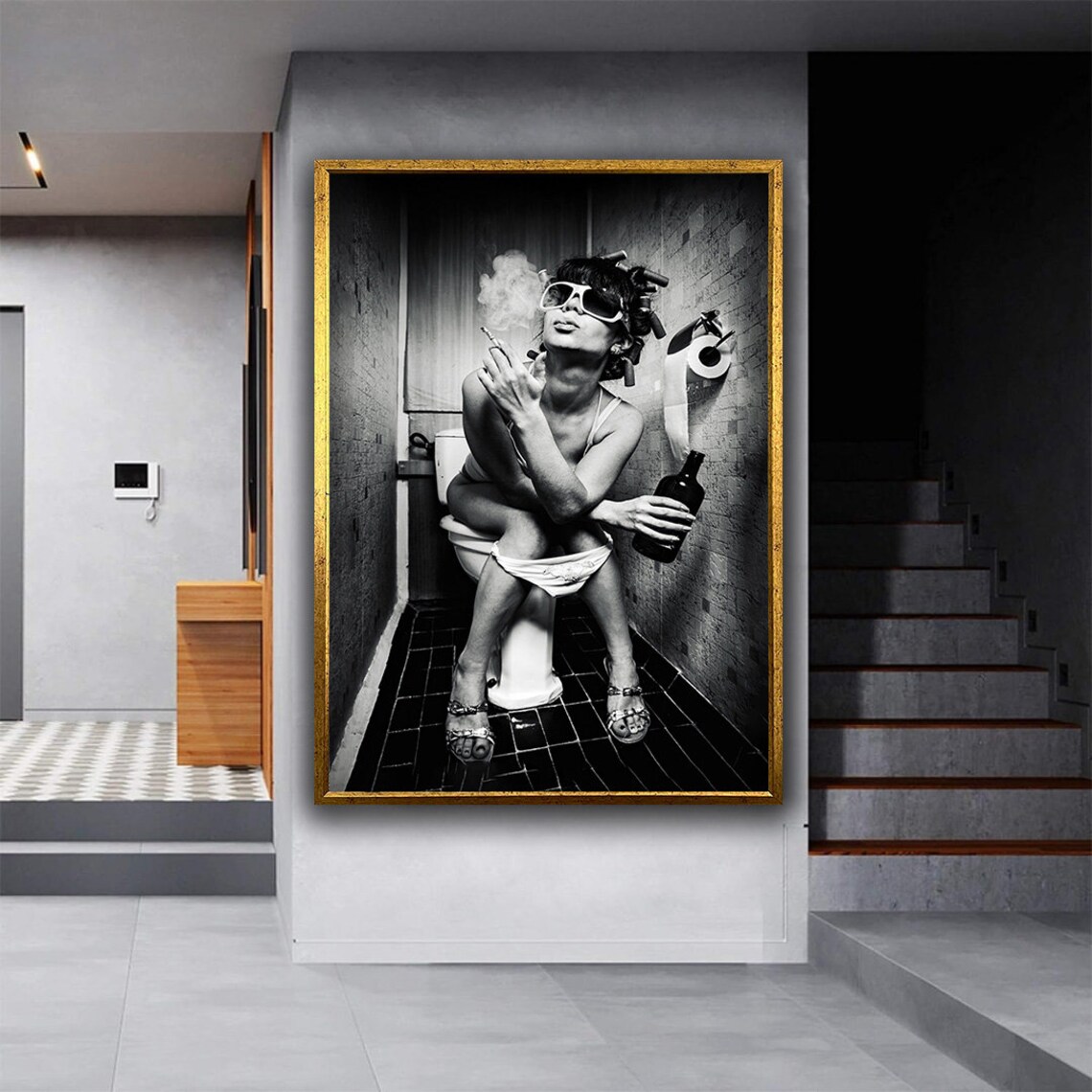 Woman Drinking in the Toilet, Modern Wall Art Print - Image 3