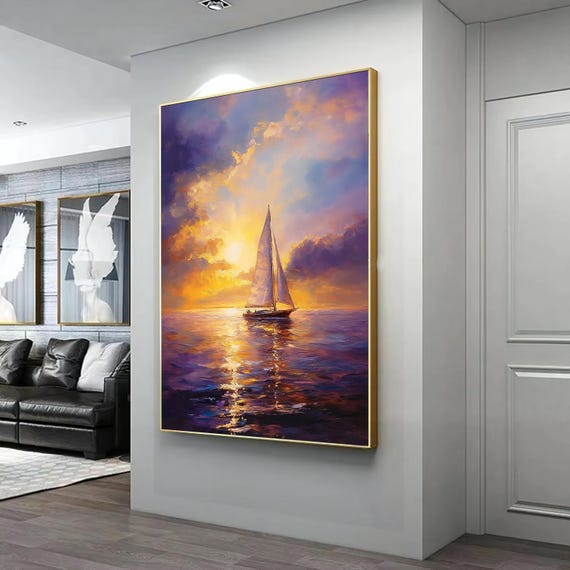 Sunset Sailing Landscape Print Sailing Print Decor Ship Wall Decor Landscape Wall Art Sunset Wall Poster
