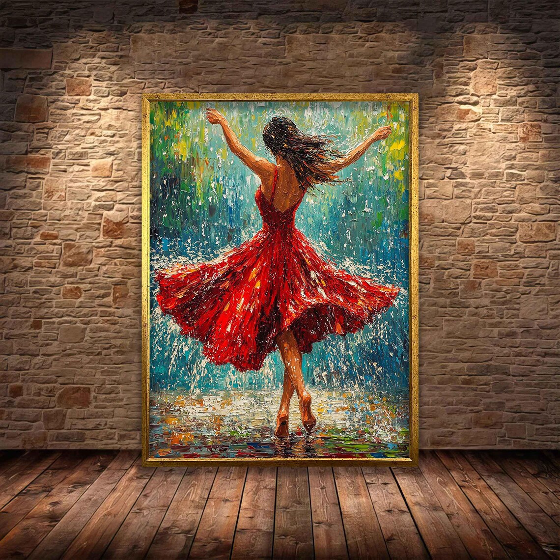 Woman Dancing Under the Rain, Oil Painting Art Print - Image 4