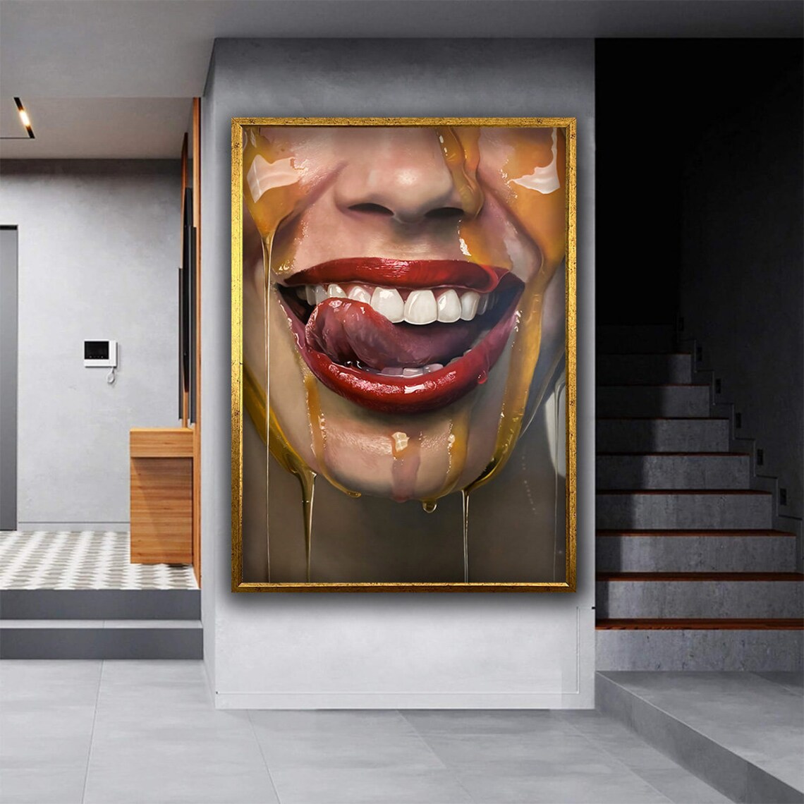 Bold Red Lips Honey Dripping Tongue Out Pop Art Woman Face Wall Poster - Image 4
