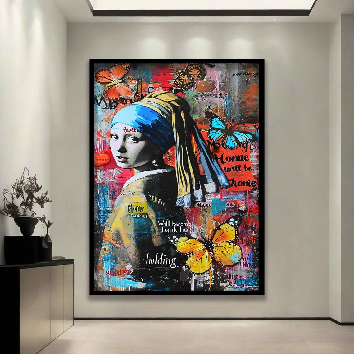 Girl With A Pearl Earring Vermeer Butterfly Pop Art Collage Wall Art Print - Image 3