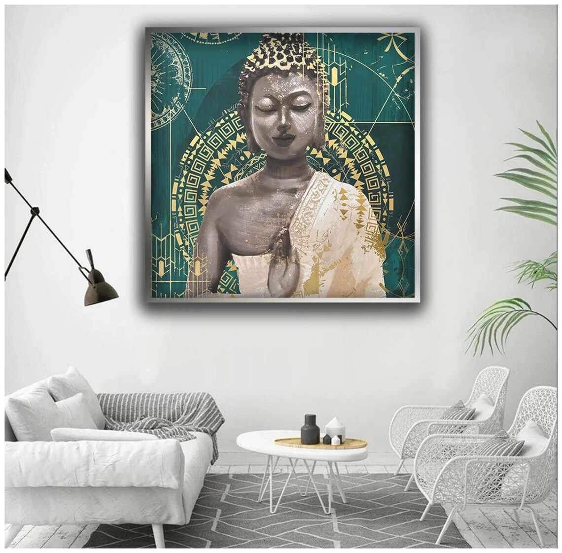Golden Buddha Teal Mandala Sacred Geometry Spiritual Meditation Wall Art Poster - Image 5