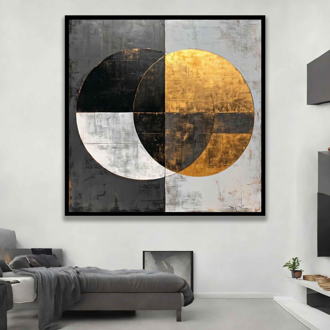 Gold Black Overlapping Circles Geometric Modern Abstract Art Poster - Image 2