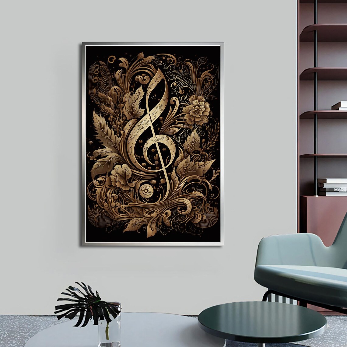 Golden Treble Clef Floral Black Ornate Musical Elegant Musician Wall Art Poster - Image 5