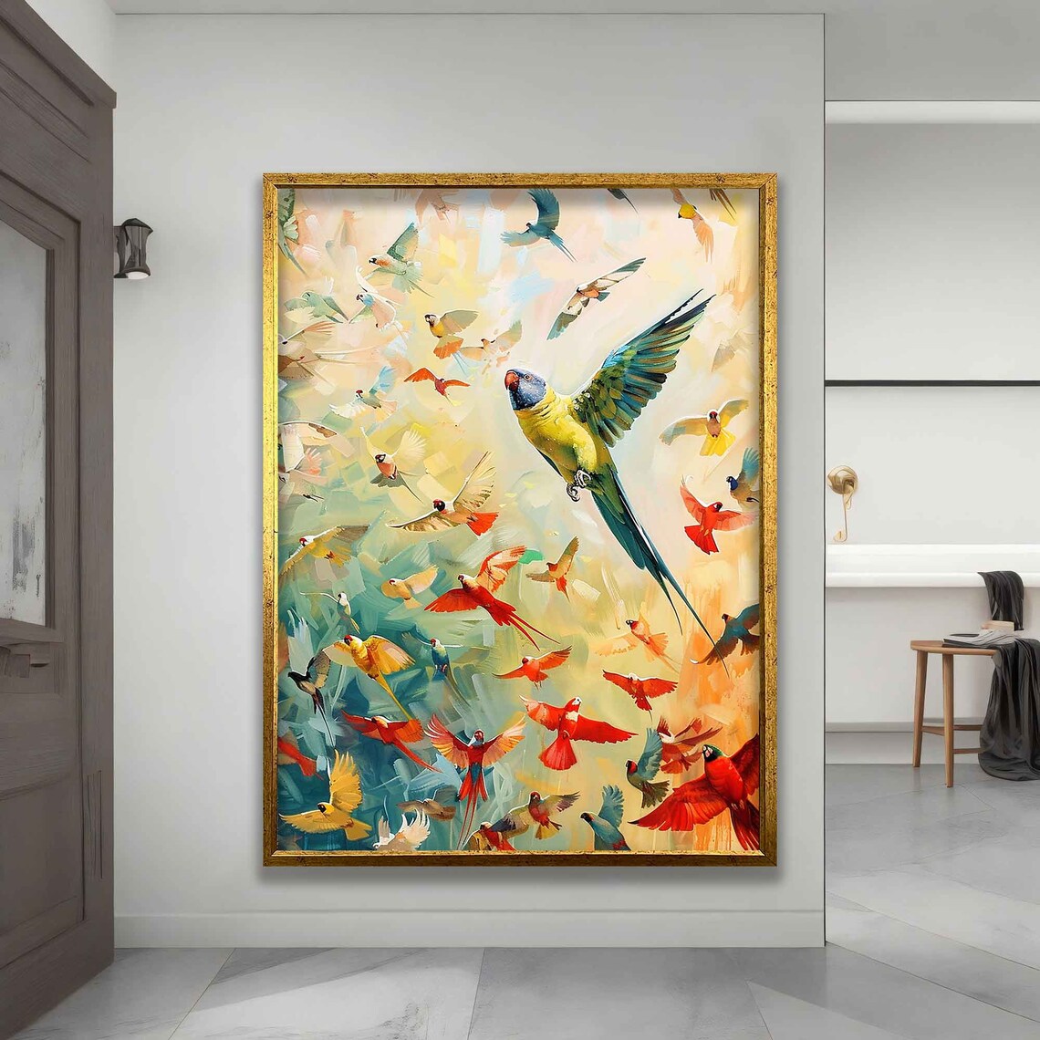 Flying Parrots Colorful Bird Art Print, Decor - Image 3