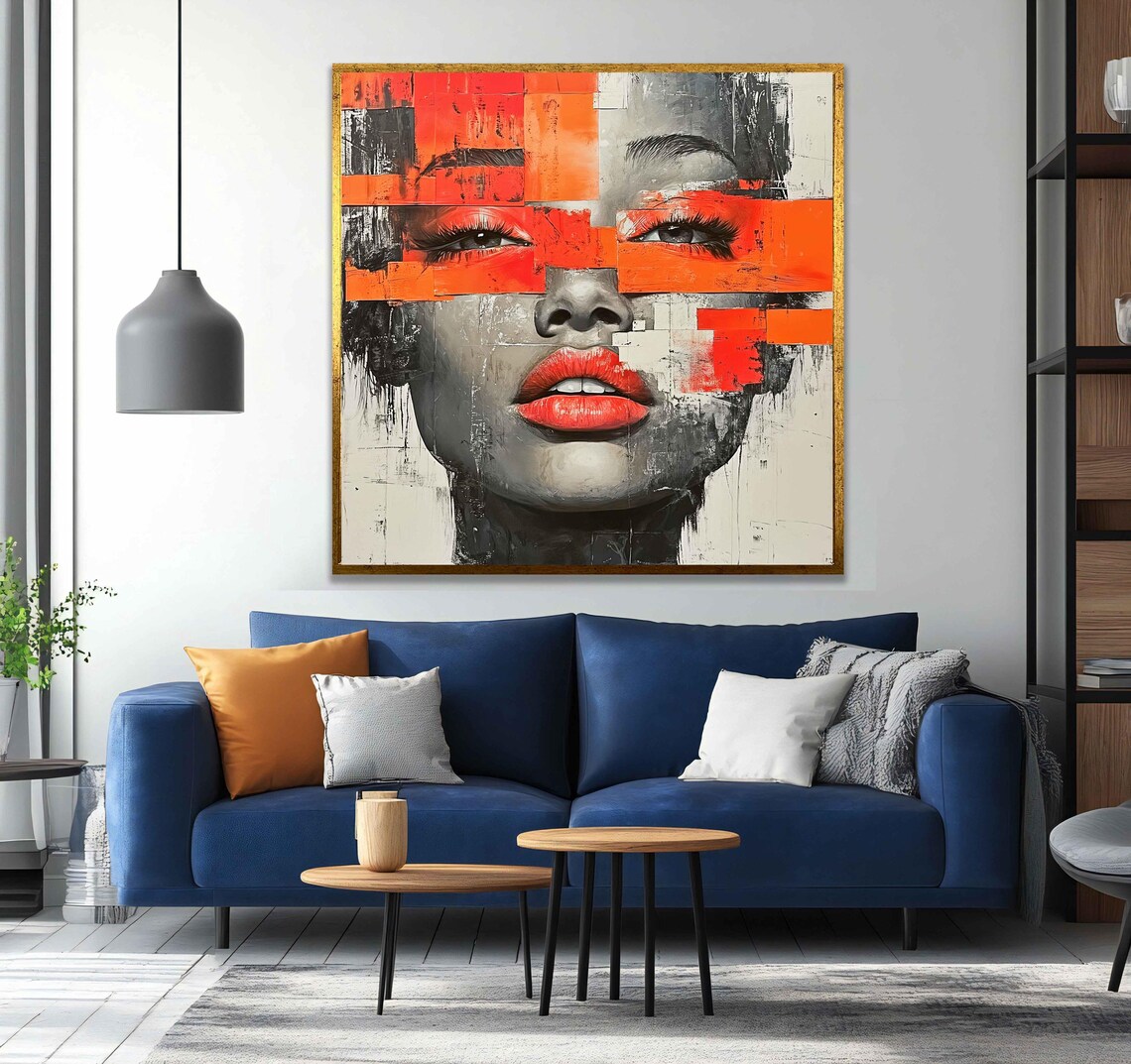 Abstract Woman Face Portrait Modern Art Red Black Pop Painting Wall Poster - Image 5