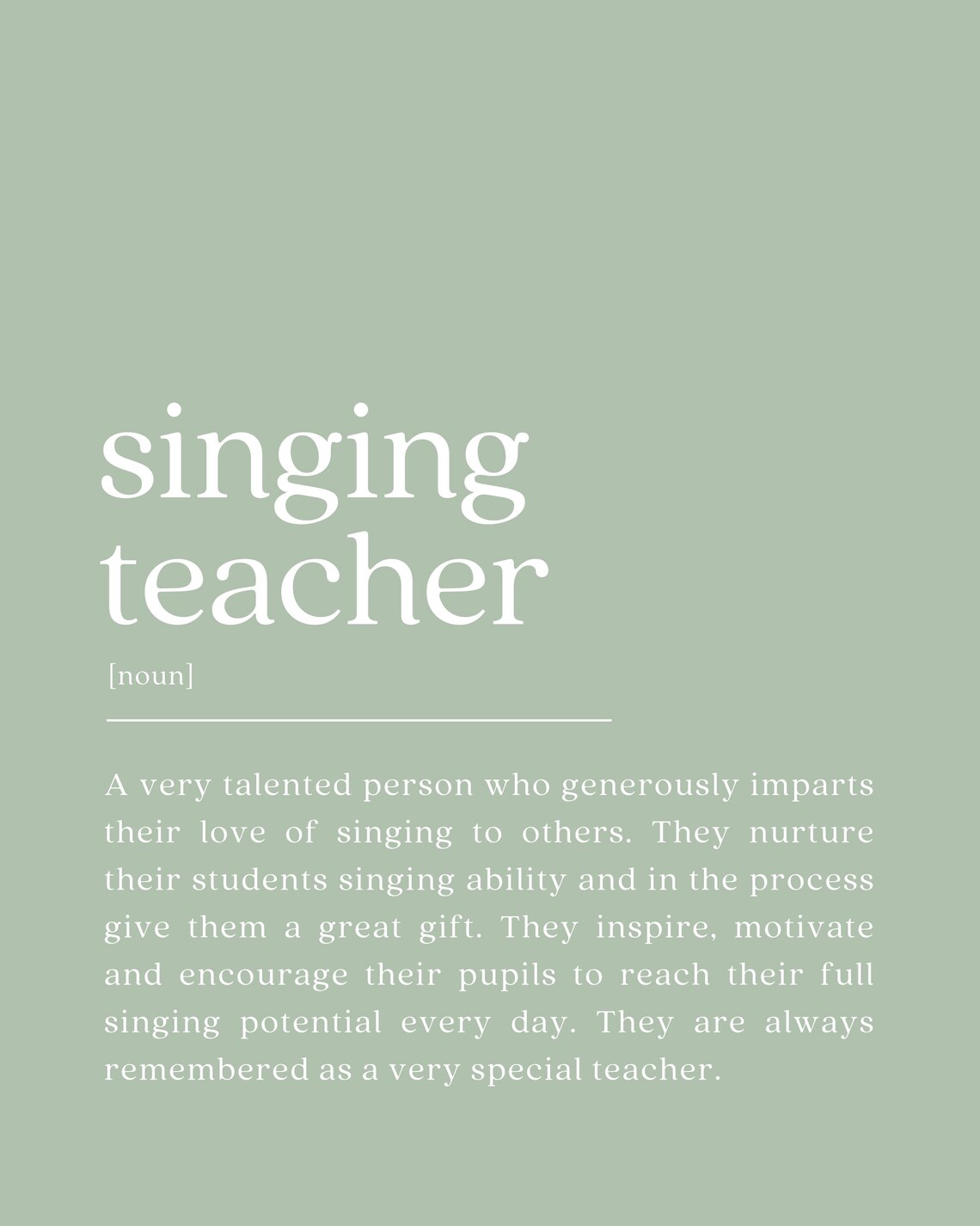 Singing Teacher Dictionary Definition Sage Green Gift Poster - Image 2
