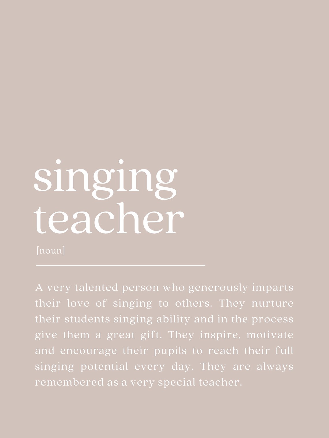 Singing Teacher Definition Taupe Minimalist Appreciation Poster - Image 2
