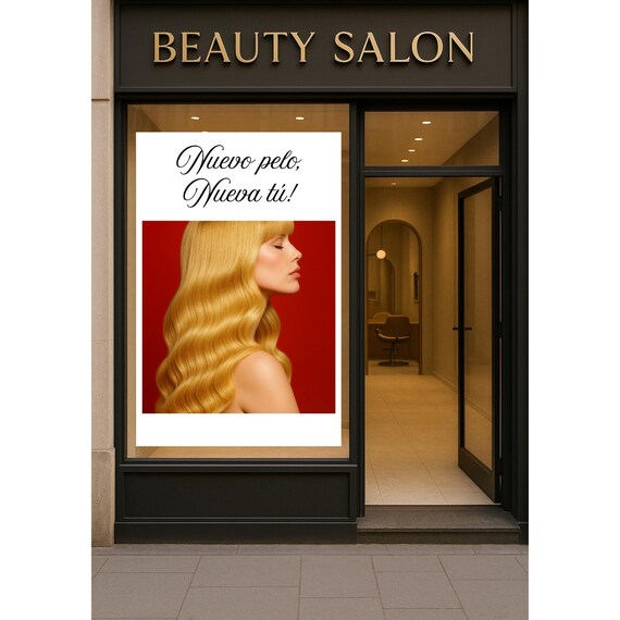 Nuevo Pelo Nueva Tu Salon Window Poster Blonde Beauty Red Art