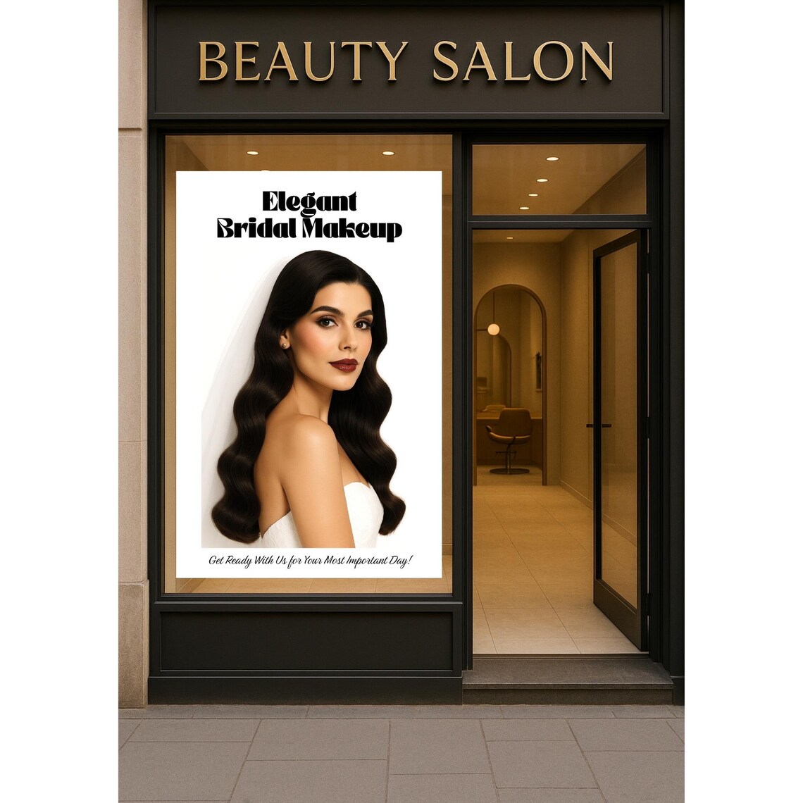 Elegant Bridal Makeup Poster, Salon Decor