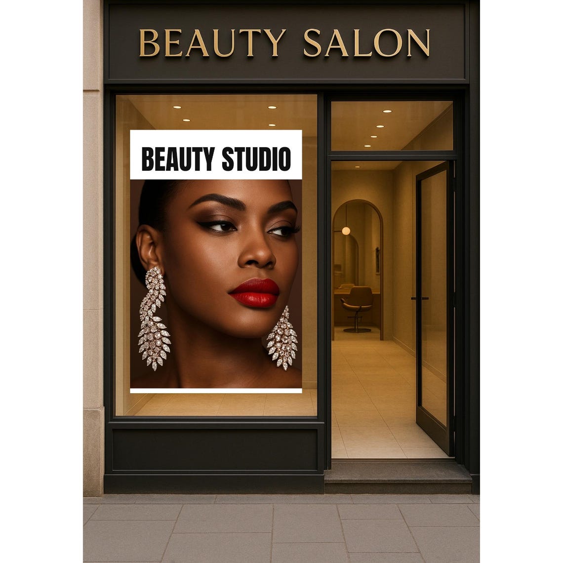 Beauty Studio Glamour Portrait Red Lips Crystal Earrings Poster