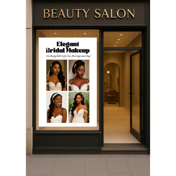 Elegant Bridal Makeup Collage Salon Window Poster Wedding Beauty