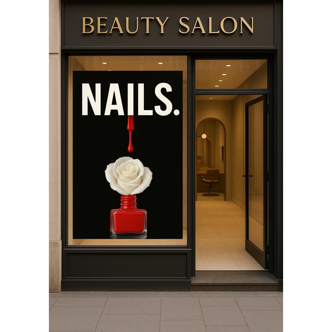 Bold Nails Red Polish Rose Minimalist Salon Advertising Poster