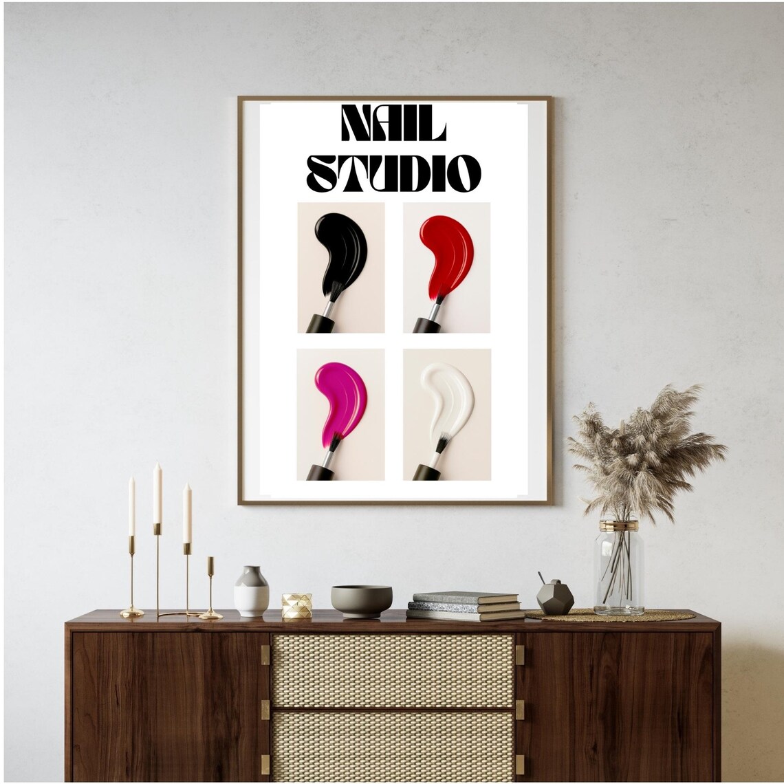 Nail Studio Beauty Salon Four Polish Brush Editorial Fashion Poster