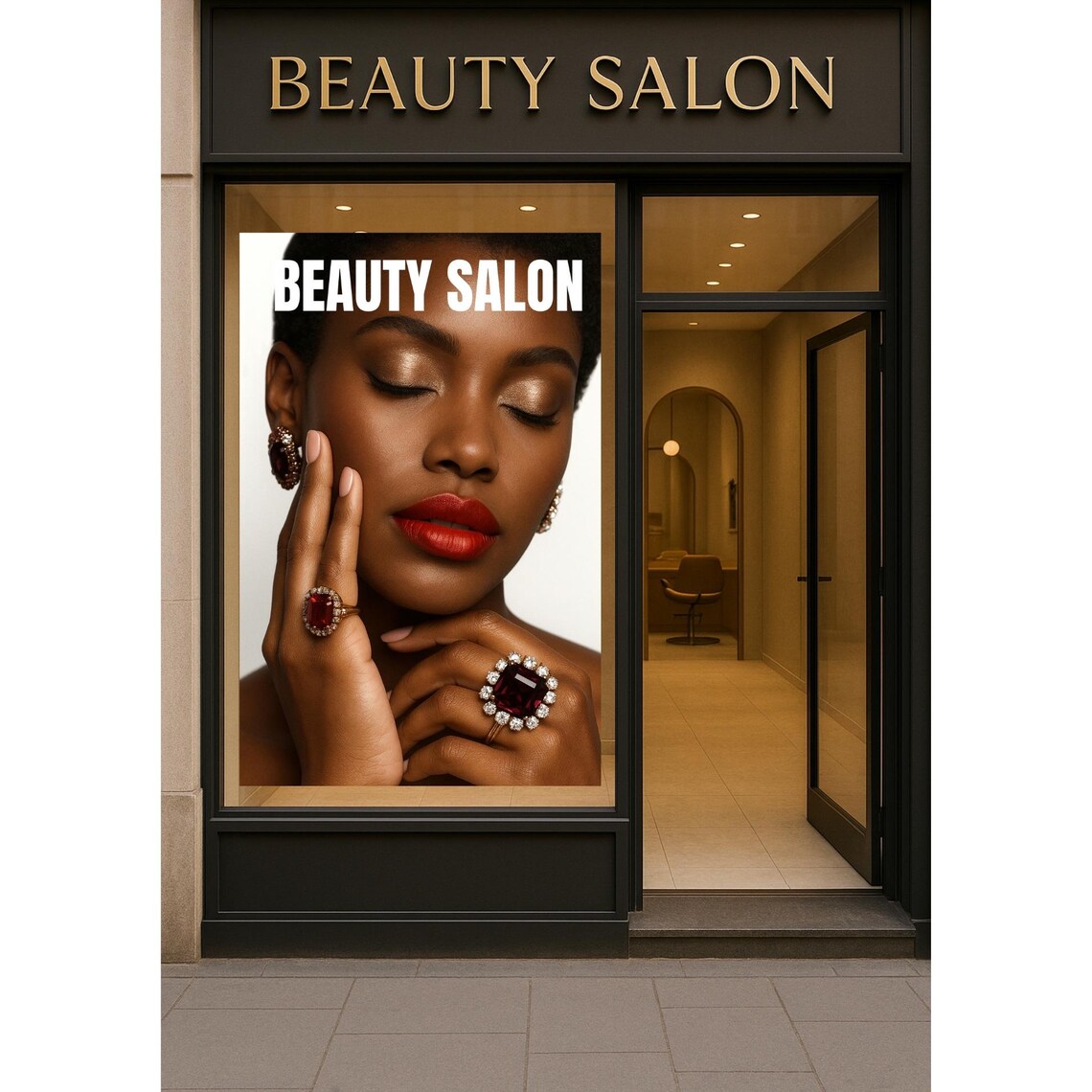 Beauty Salon Glamour Portrait Poster Red Lips Ruby Jewelry Art