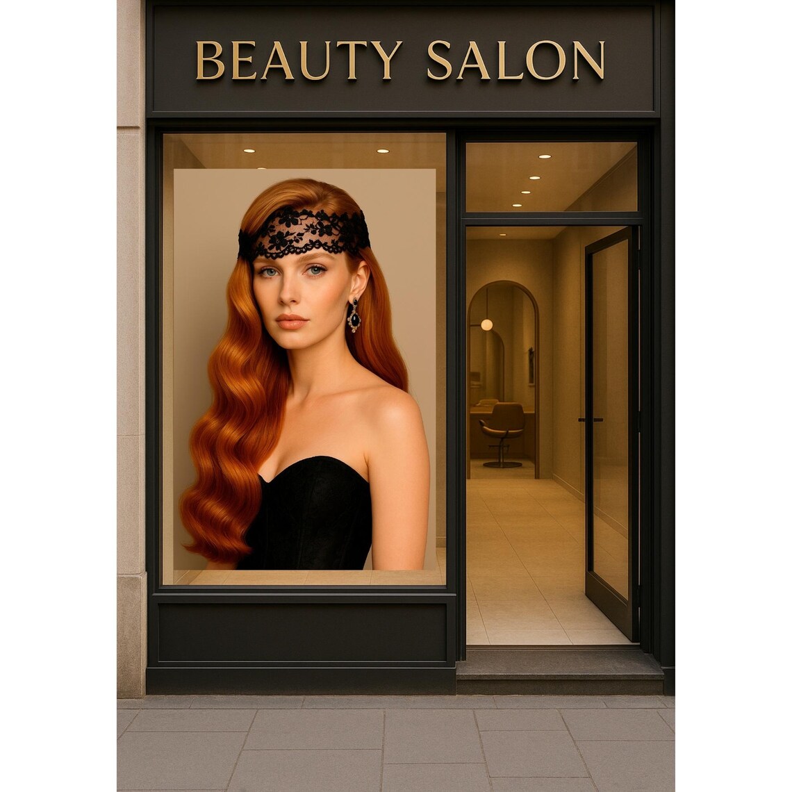 Red Hair Glamour Beauty Salon Decor Editorial Portrait Print