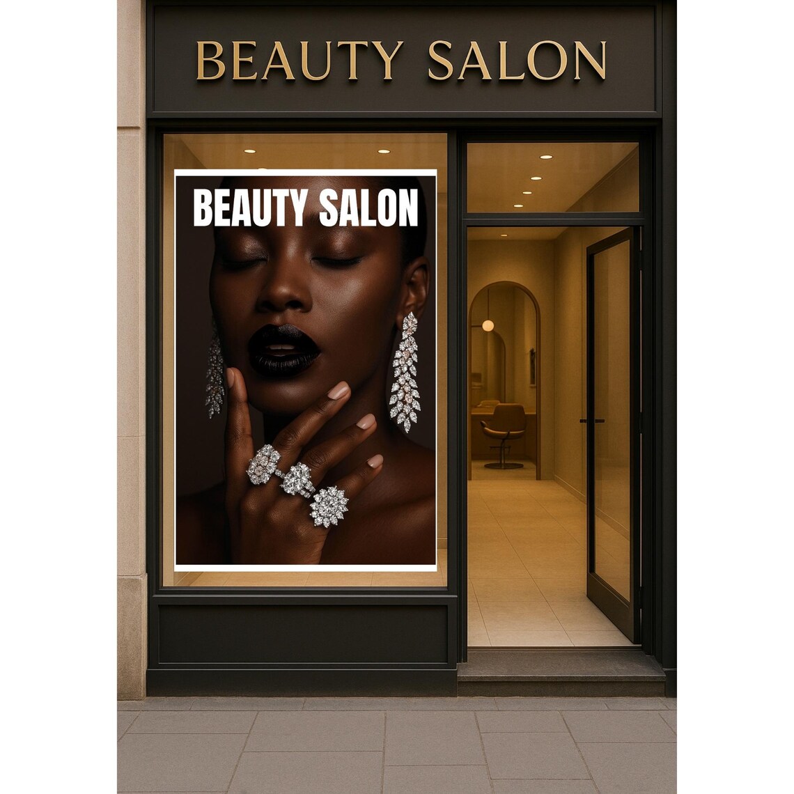 Beauty Salon Window Poster Diamond Jewelry Dark Glamour Portrait