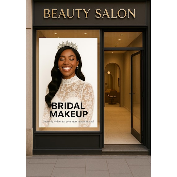 Bridal Makeup Advertising Window Poster with Bride and Tiara Photo