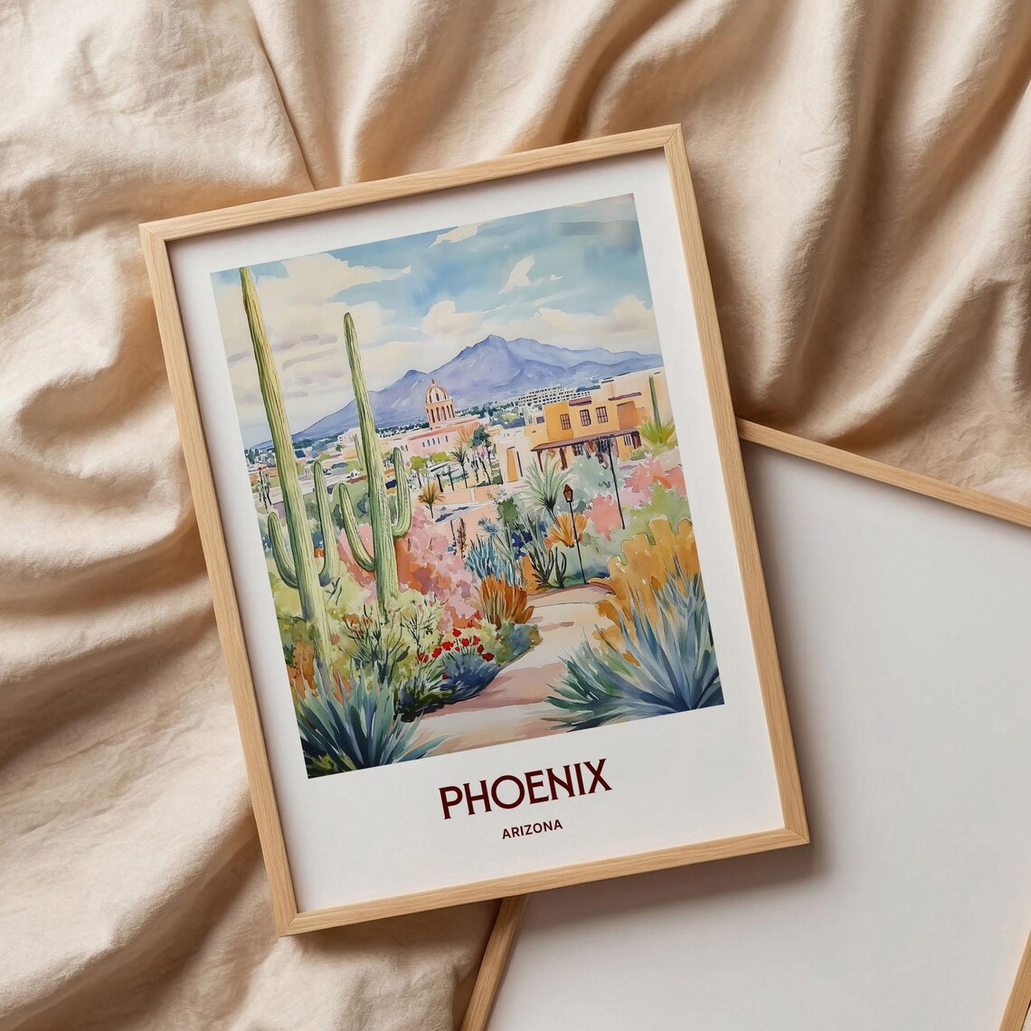 Phoenix Arizona Desert Garden Watercolor Poster Saguaro Cacti - Image 3