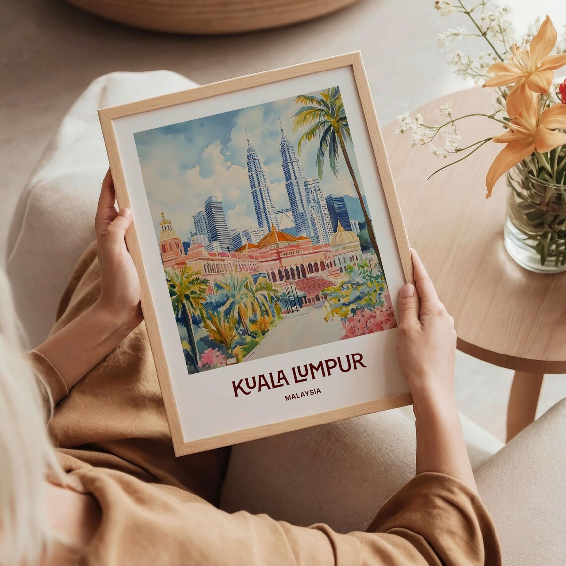 Kuala Lumpur Malaysia Petronas Towers Skyline Watercolor Travel Poster - Image 5