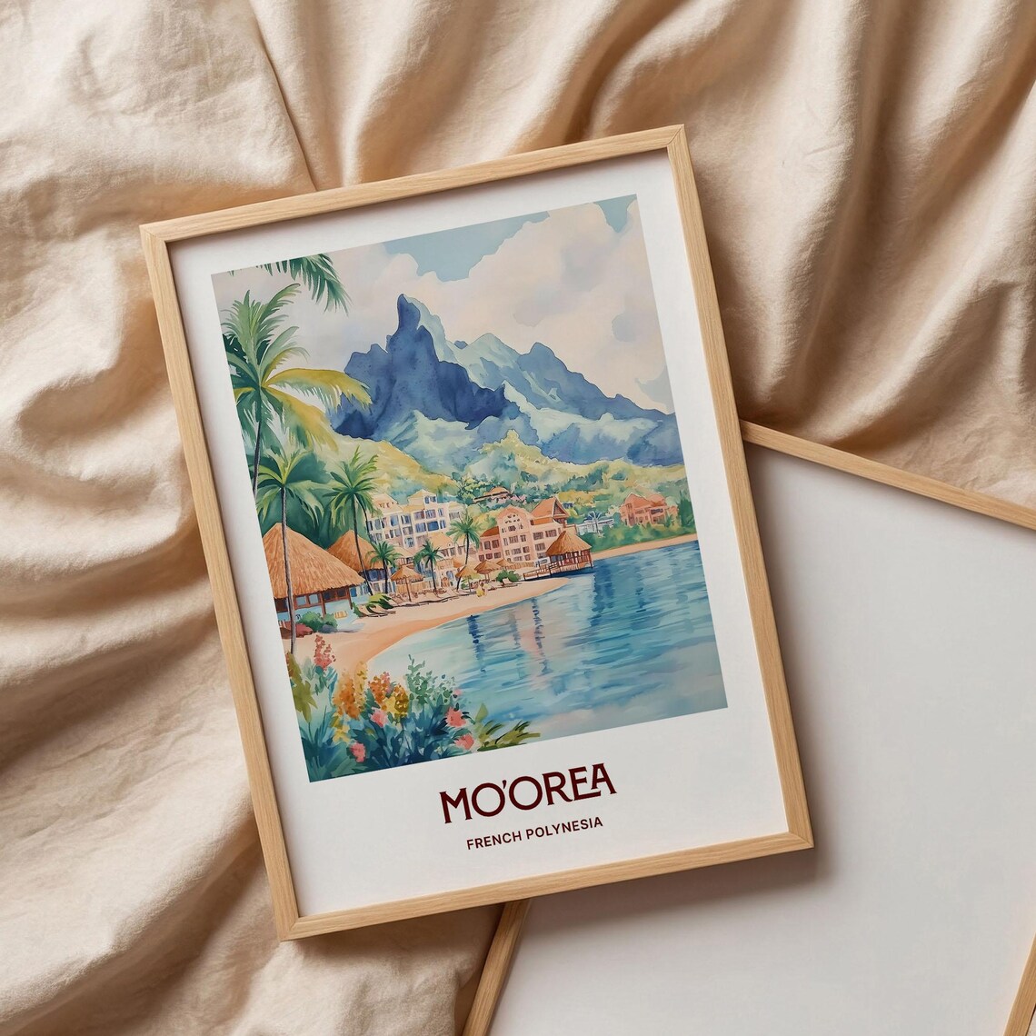 Moorea French Polynesia Island Peak Watercolor Travel Poster - Image 3