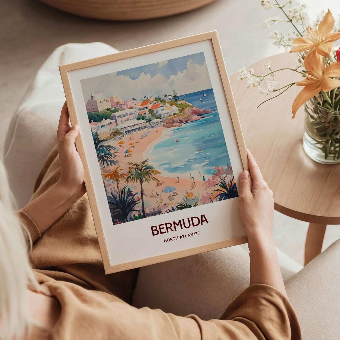 Bermuda North Atlantic Pink Sand Beach Palms Watercolor Island Poster - Image 5