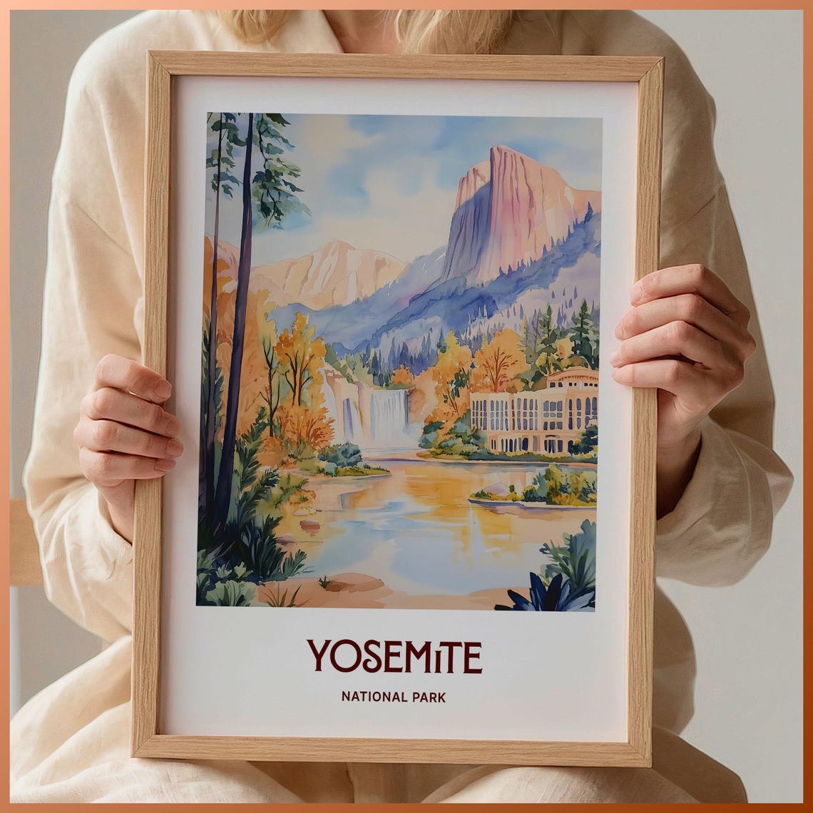 Yosemite National Park El Capitan Watercolor Poster Falls View