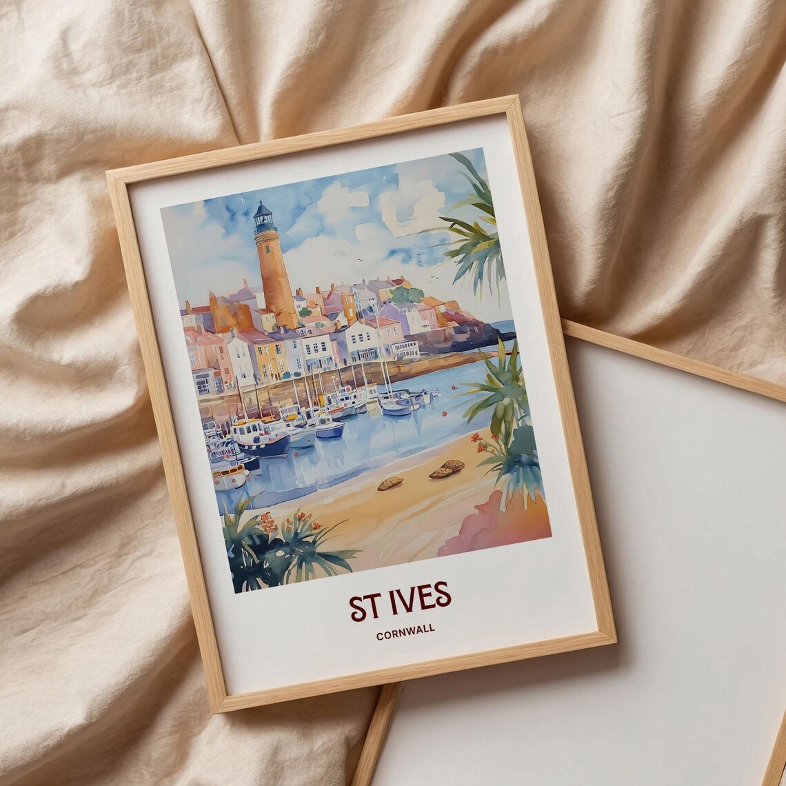 St Ives Harbour Cornwall Boats Watercolor Travel Poster England - Image 3