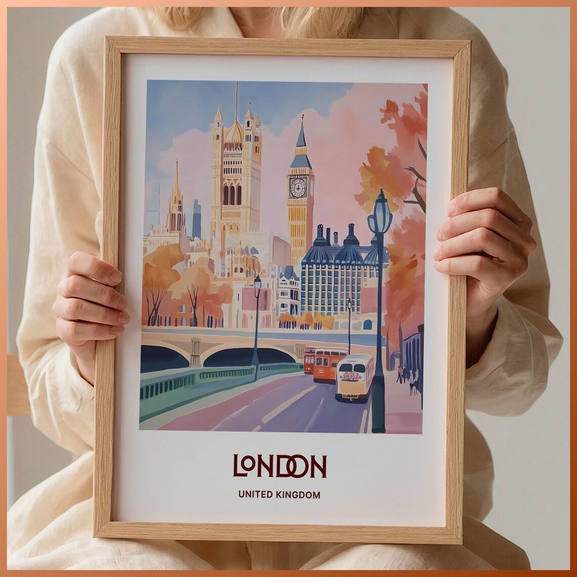London Big Ben Print Minimalist London Wall Art Pastel Travel Poster United Kingdom Cityscape Decor Traveler Gift C35 27