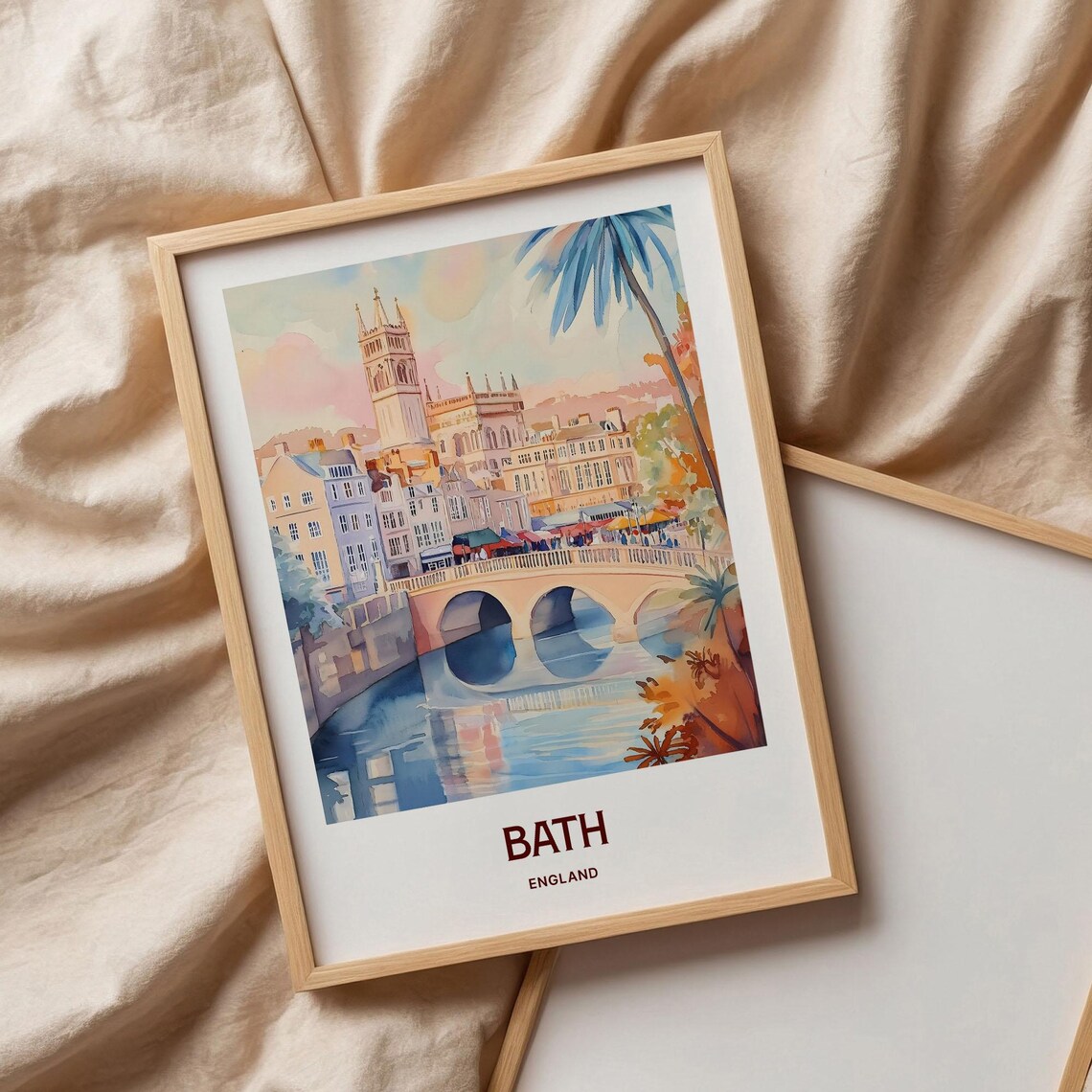 Bath England Abbey River Bridge Watercolor Historic City Travel Poster - Image 3