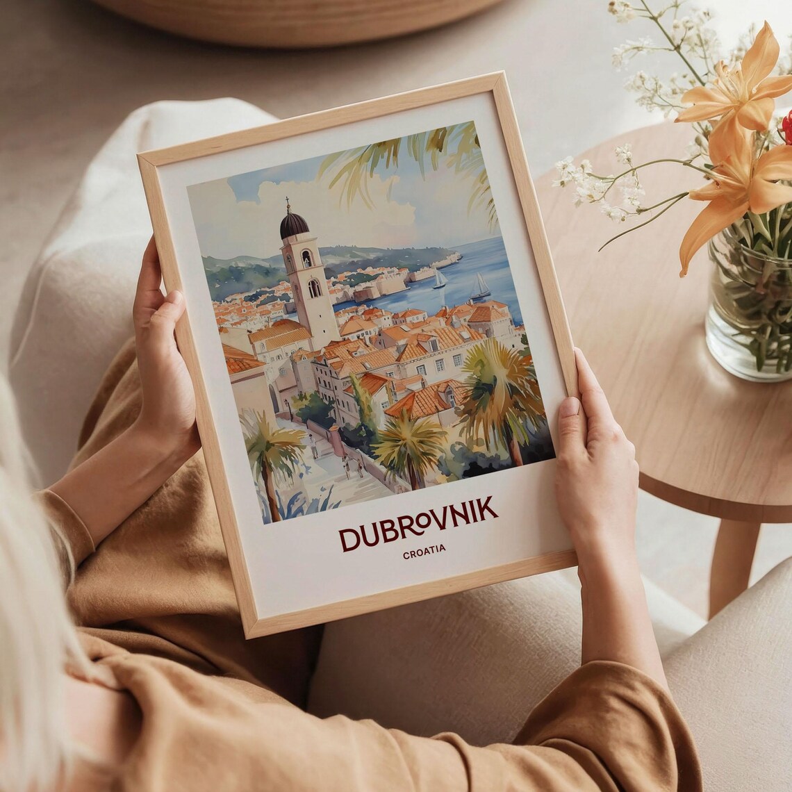 Dubrovnik Croatia Old Town Bell Tower Sailboats Watercolor Poster - Image 5