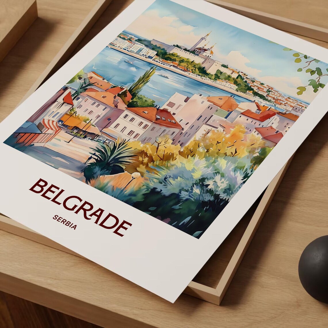 Belgrade Serbia Fortress River Old Town Watercolor Travel Poster - Image 2