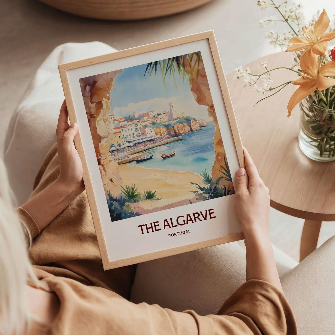 The Algarve Portugal Cove Beach Cliffs Watercolor Travel Poster - Image 5