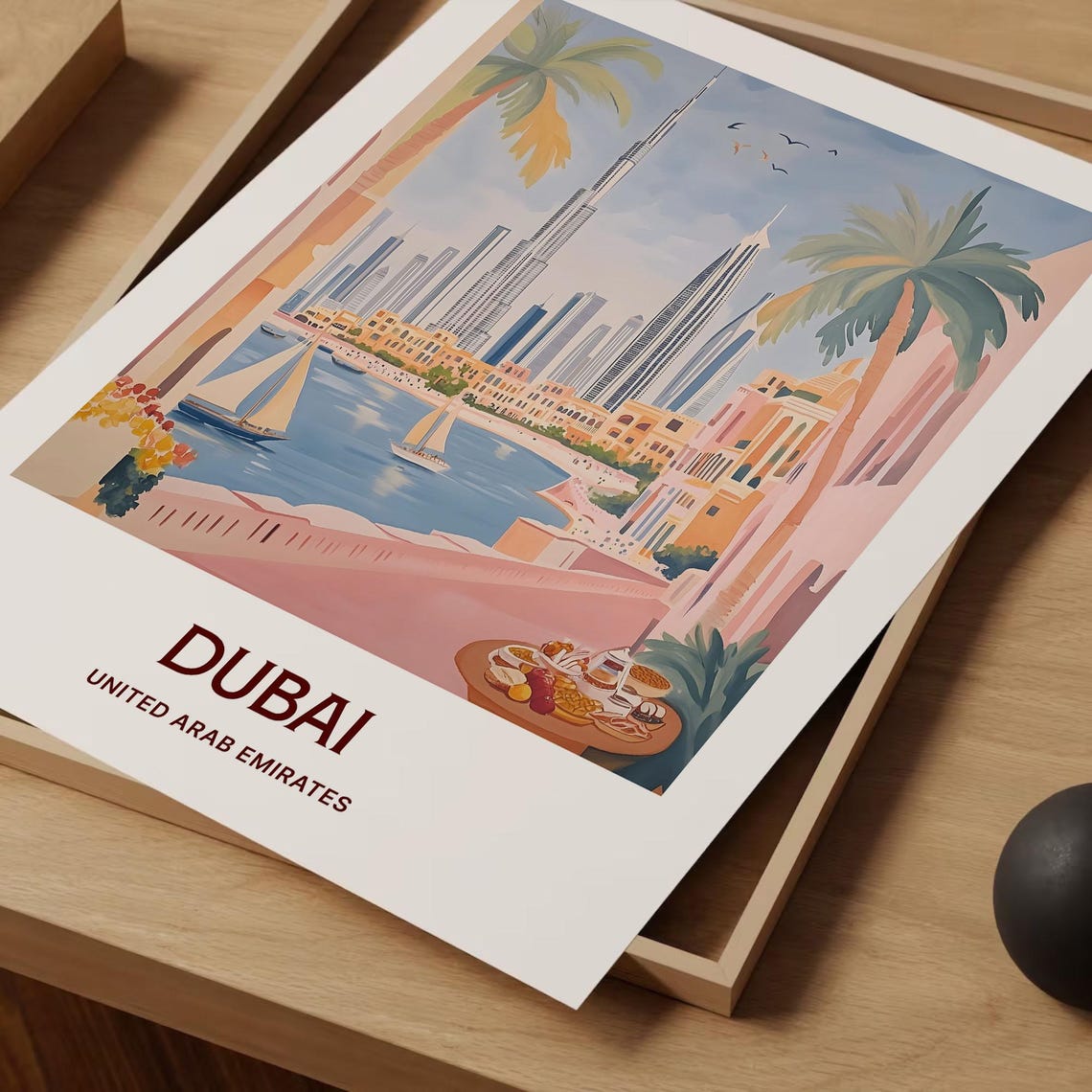 Dubai United Arab Emirates Marina Skyline Sailboats Art Poster - Image 2