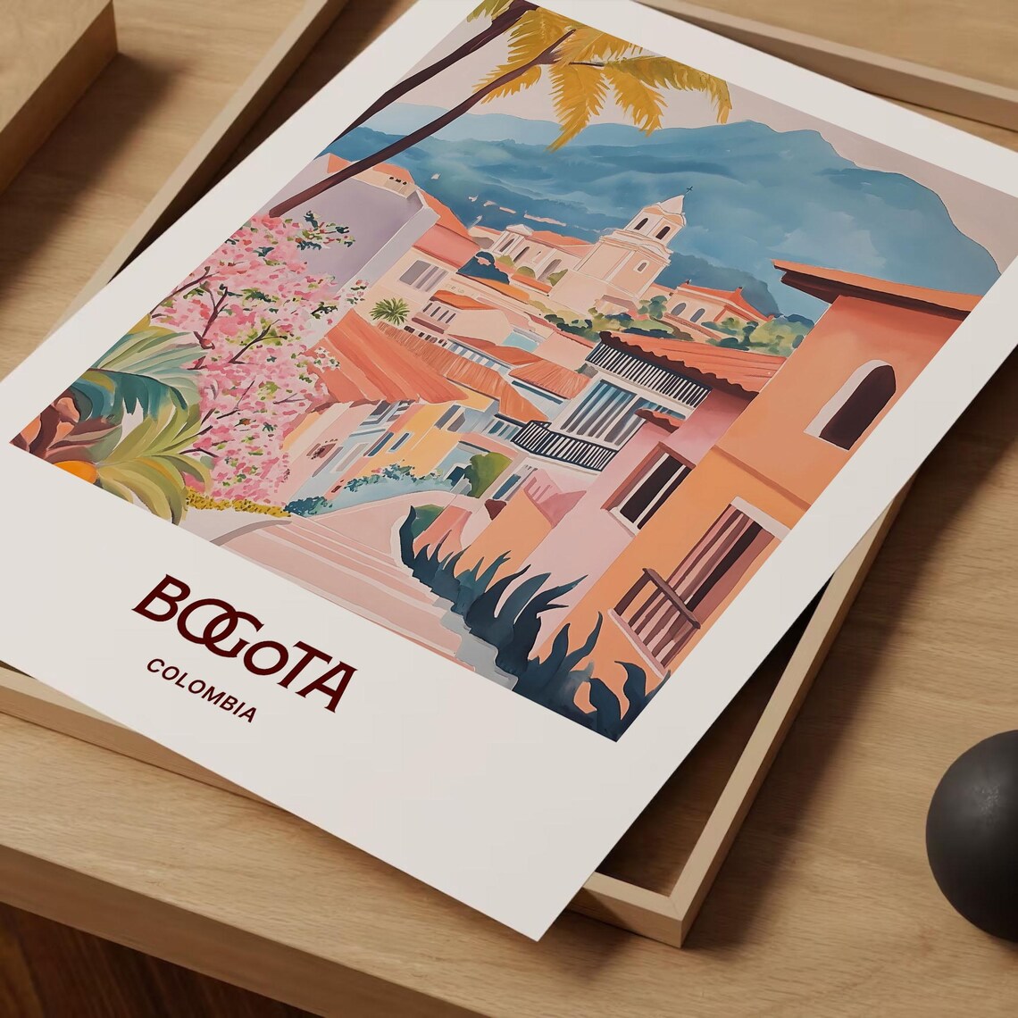 Bogota Colombia Colorful Street Church Mountain Travel Poster - Image 2
