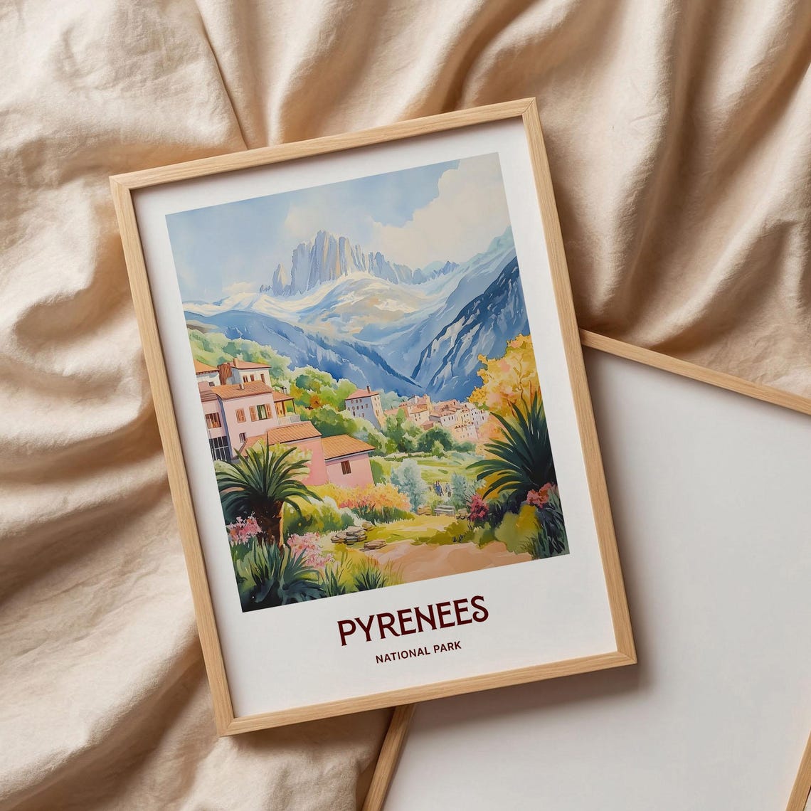 Pyrenees National Park Village Mountain Watercolor Travel Poster