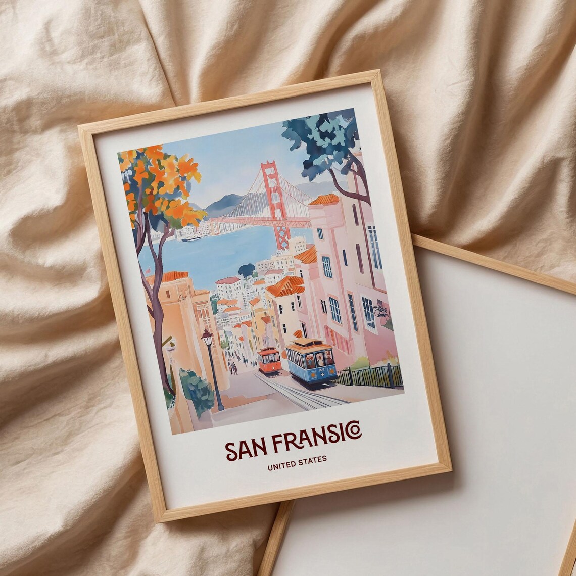 San Francisco California Golden Gate Bridge Cable Cars Travel Poster - Image 3