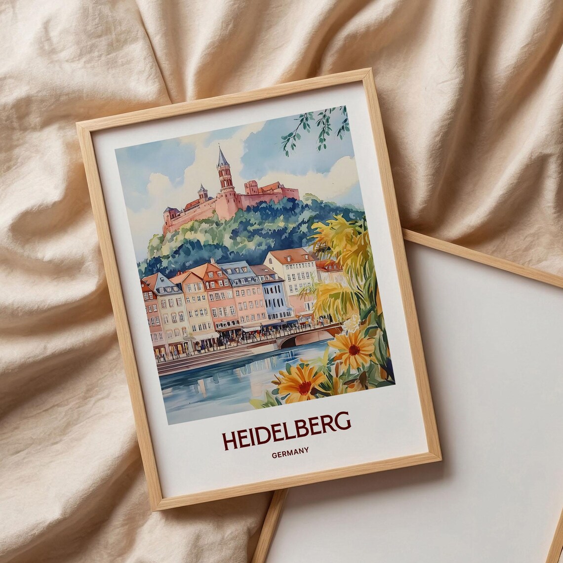 Heidelberg Germany Watercolor Castle Old Town Riverside Poster - Image 3