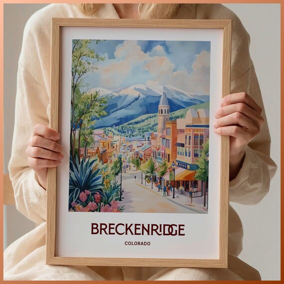 Breckenridge Colorado Vintage Watercolor Ski Mountain Poster